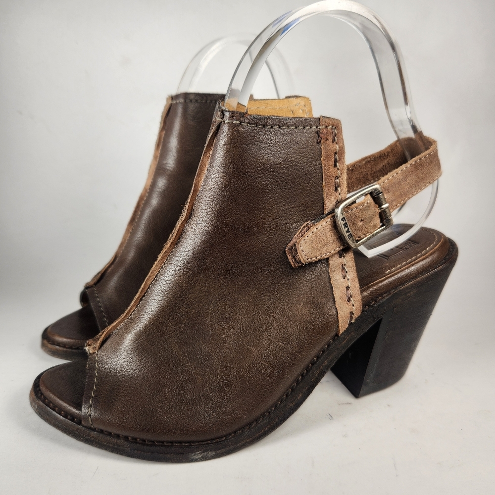 FRYE Women's Izzy Artisan Sandal 5.5 Brown Suede Open Toe Sling Back Shoe